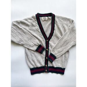 Vintage Sears Roebuck Gray Knit Varsity Cardigan Sweater Size L